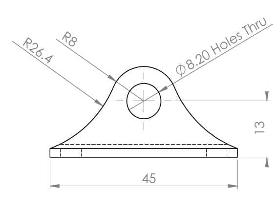 RVS Bracket 8 mm montage vooraanzicht type asp a